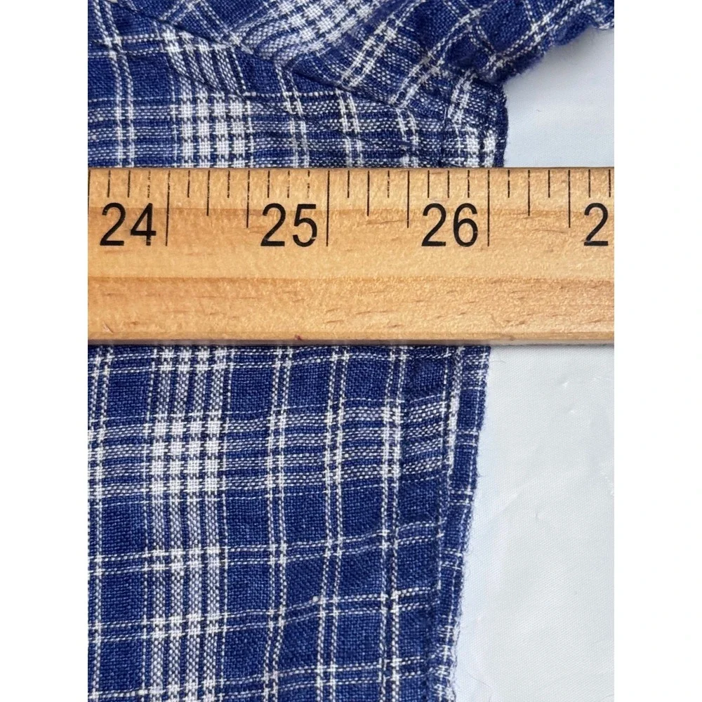 Banana Republic Mens XL Blue Plaid 100% Linen Short Sleeve Shirt Camden Fit